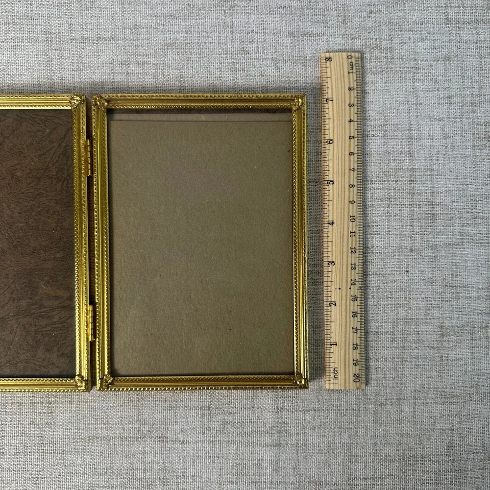 Vintage Brass Double Picture Frame 5x7 | Ornate Hinged Folding Frame